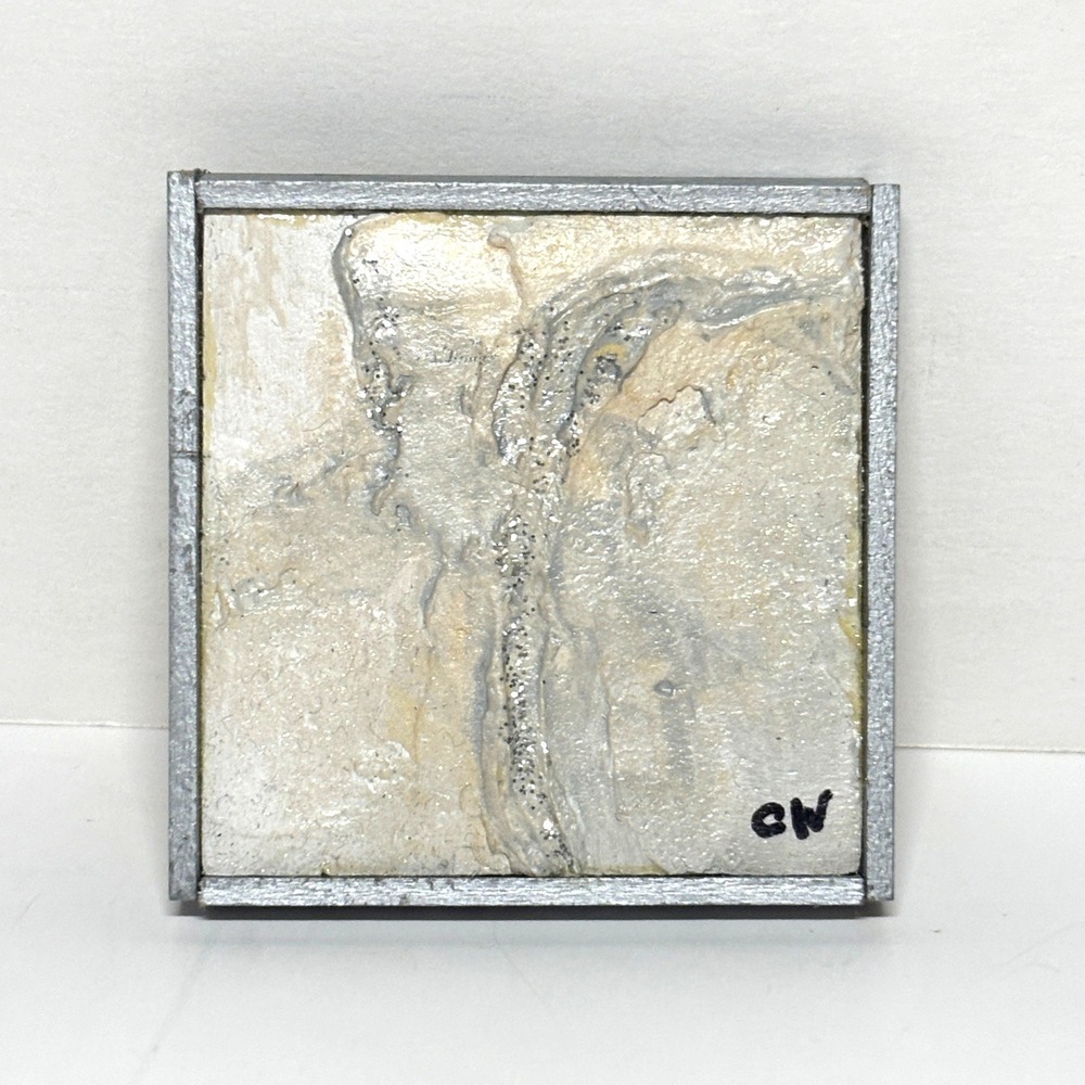 OOAK Artisian Miniature Abstract Painting Dollhouse Decor Silver Cream Handmade